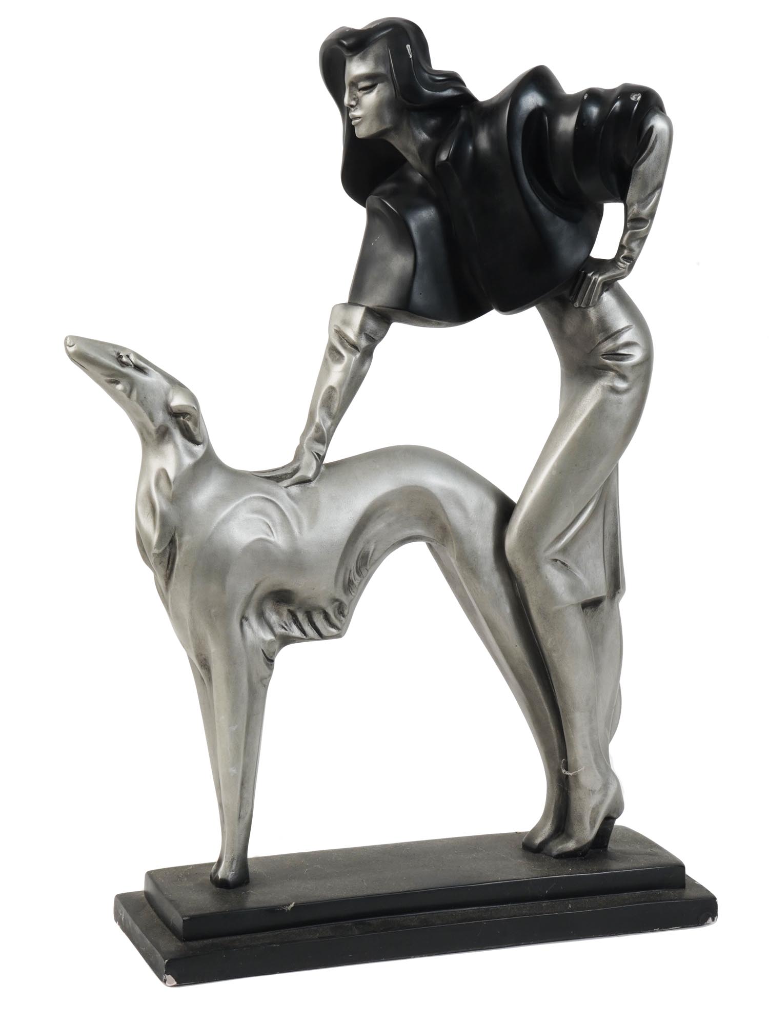 AUSTIN PRODUCTIONS METAL FIGURE OF WOMAN WITH DOG PIC-0